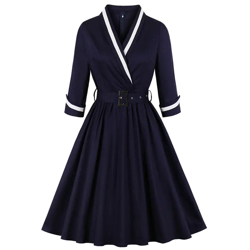 Vintage Deep V Collar Dress for Plus Size Women