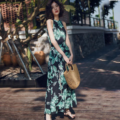 Vintage Printed Beach Maxi Dress