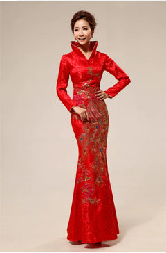 Vintage Style Long Cheongsam Wedding Dress for Brides