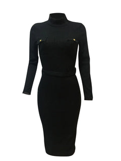 Chic Long Sleeve Wool Dress