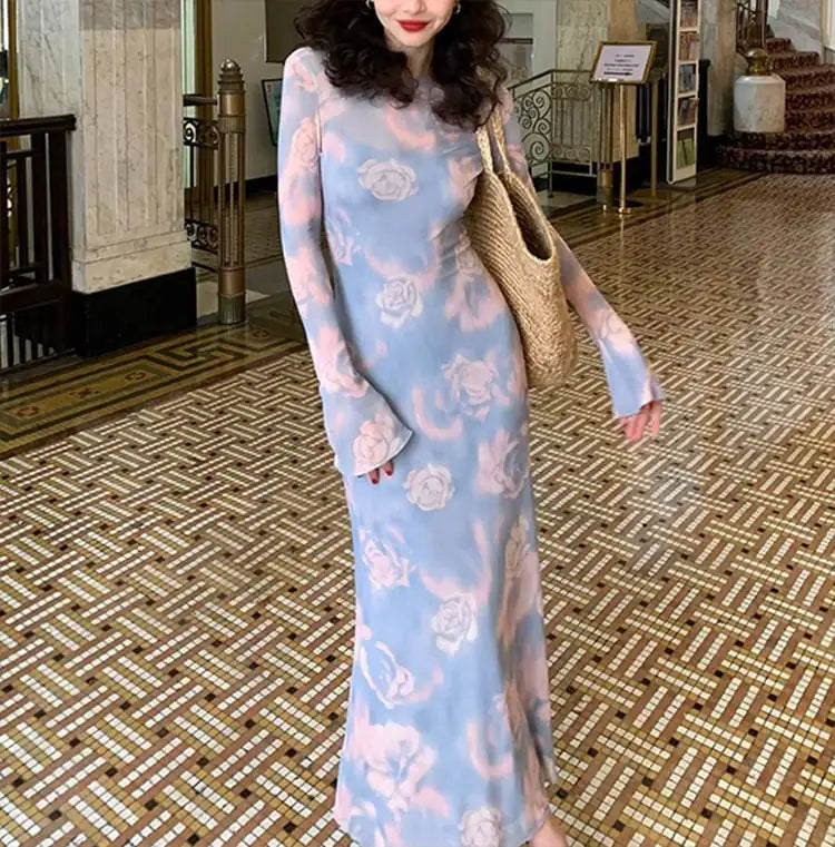 Vintage Floral Print Dress for Women