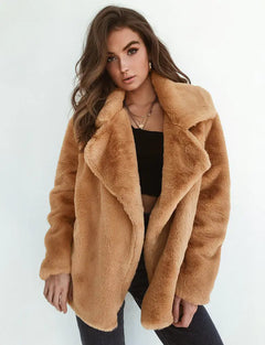 Fashionable Women's Plush Collar Autumn Winter Coat