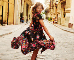 European Vintage Floral Chiffon Dress