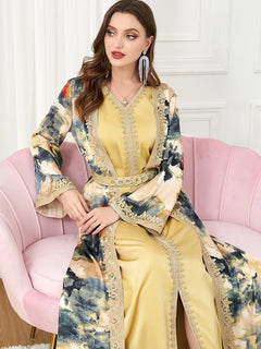 Morocco Muslim Abaya Dress 2 Piece Set with Embroidery