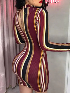 Striped Long Sleeve Bodycon Dress