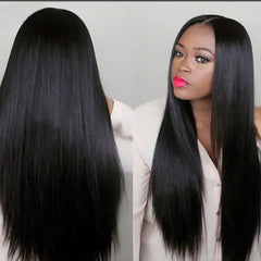 Black Long Straight WIG with Middle Part, Heat-Resistant