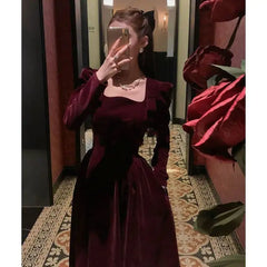 Vintage Bow Dress with French Style Square Collar