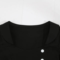 Vintage Button Puff Dress for Autumn and Winter