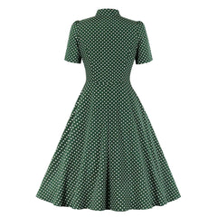 Vintage Polka Dot Short Sleeve Dress with Waist Detail
