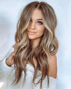 Brown Ombre Wavy Long Wig with Middle Part