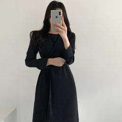 Korean Daejeon Long Slim Fit Vintage Dress for Women