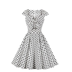 Vintage Polka Dot Dress with Bow and Flared Skirt