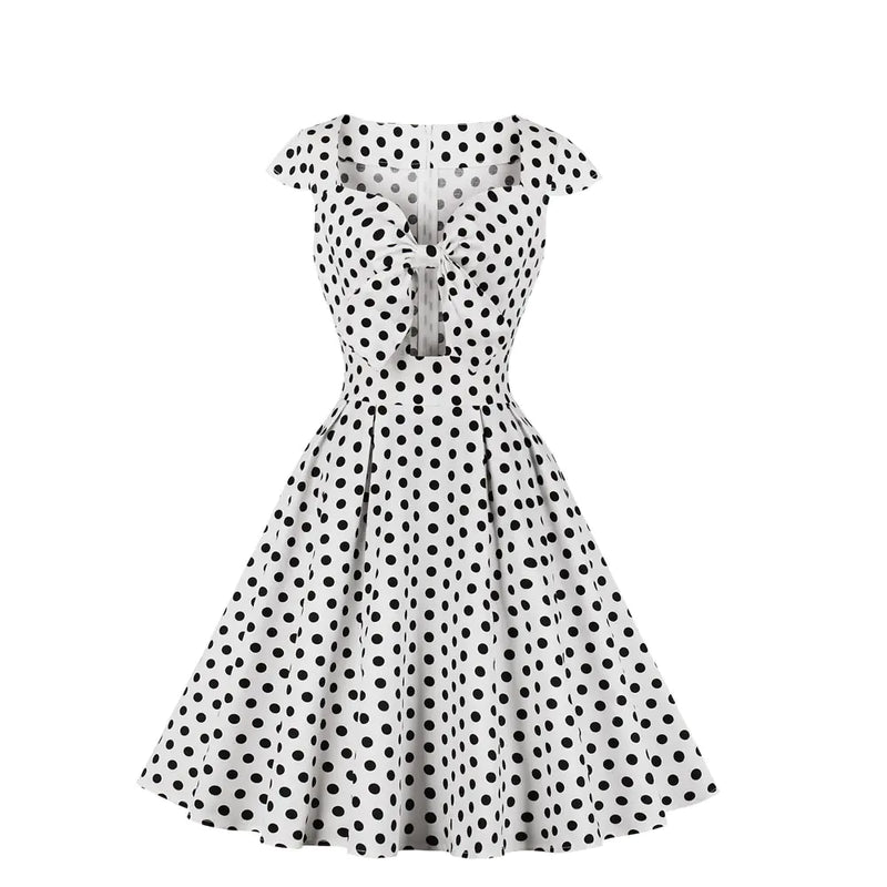 Vintage Polka Dot Dress with Bow and Flared Skirt