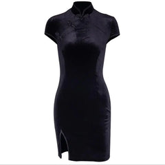 Vintage Velvet Split Hem Dress for Dark Aesthetic