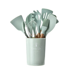 11-Piece Silicone Kitchen Utensil Set with Wooden Handle