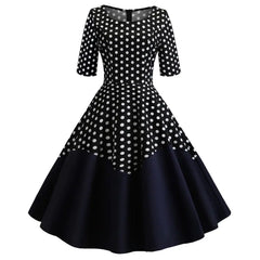 Vintage Style Plus Size Polka Dot Midi Dress