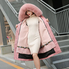 Women's Korean Style Thick Parka with Detachable Fur Collar