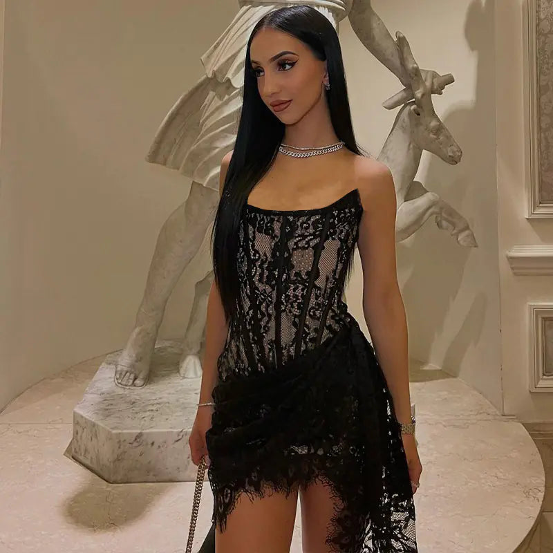 Fashionable Lace Low-Cut Dress for Women in Autumn Rissaintco.us Fashionable Lace Low-Cut Dress for Women in Autumn Rissaintco.us