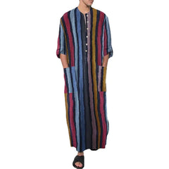 Middle Eastern Men's Long Sleeve Striped Robe