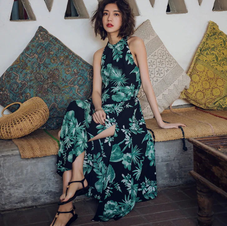 Vintage Printed Beach Maxi Dress