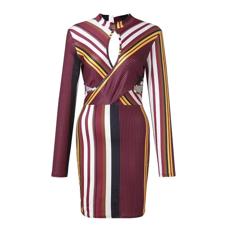 Striped Long Sleeve Bodycon Dress