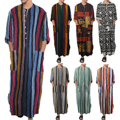 Middle Eastern Men's Long Sleeve Striped Robe