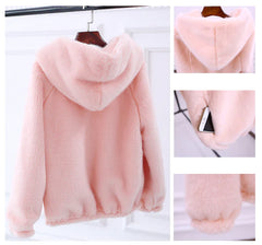 Hooded Short Women's Faux Mink Fur Winter Coat
