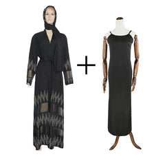 Women's Muslim Black Long Robe with Embellishments
