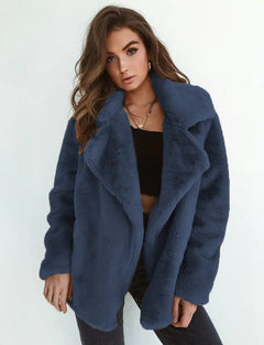 Fashionable Women's Plush Collar Autumn Winter Coat