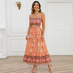 2023 Summer Vintage Floral Backless Maxi Dress
