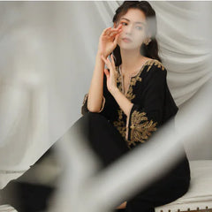 Embroidered Long Sleeve Belted Muslim Casual Skirt