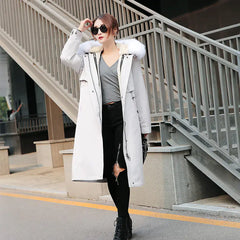 Women's Korean Style Thick Parka with Detachable Fur Collar
