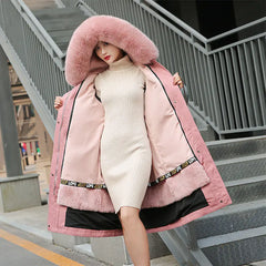Women's Korean Style Thick Parka with Detachable Fur Collar