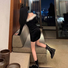 Vintage Velvet Sexy Audrey Hepburn Little Black Dress