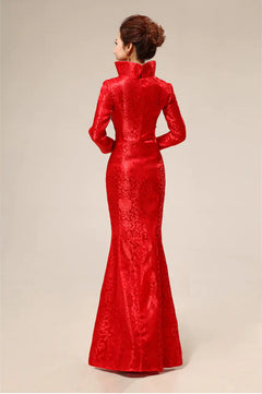 Vintage Style Long Cheongsam Wedding Dress for Brides