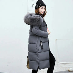 Girls' Cotton Padded Winter Coat with Fur Collar