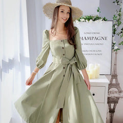 Pink Square Neck Vintage Dress