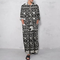 Middle Eastern Men's Long Sleeve Striped Robe