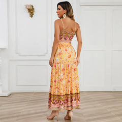 2023 Summer Vintage Floral Backless Maxi Dress