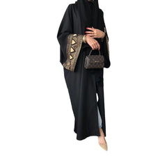 Women's Muslim Black Long Robe with Embellishments
