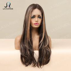 Women's Long Curly Wig with Front Lace Middle Part