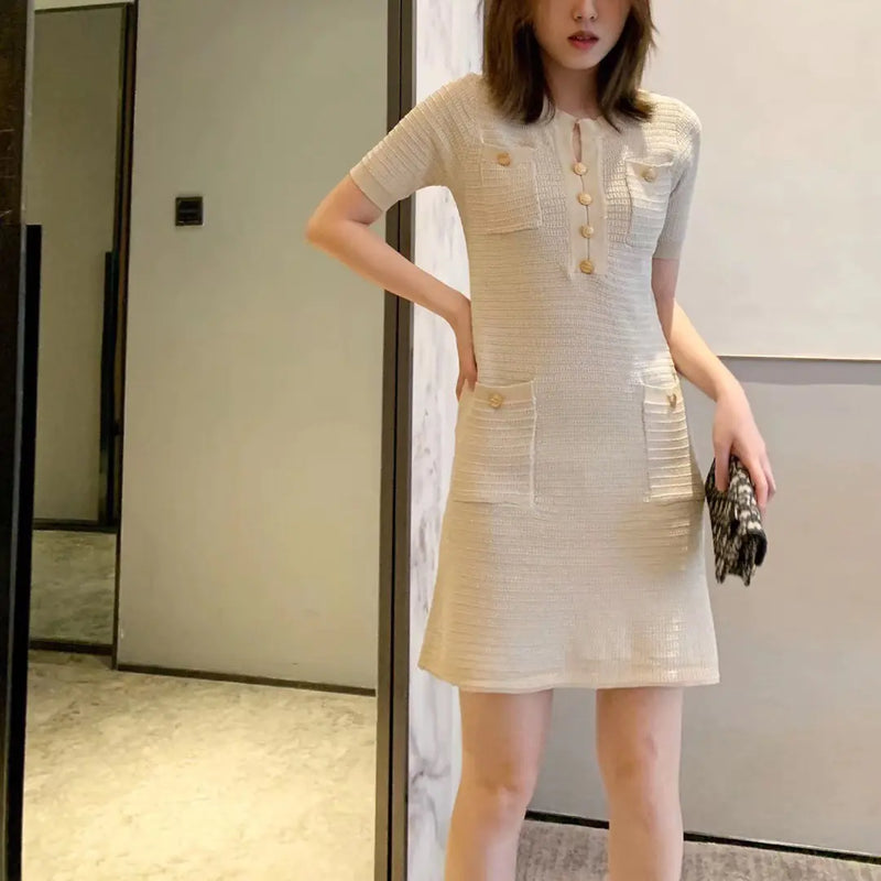 Vintage Short Sleeve Knit Dress for Women