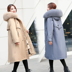 Women's Korean Style Thick Parka with Detachable Fur Collar
