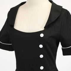 Vintage Button Puff Dress for Autumn and Winter