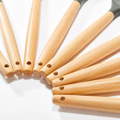 Dark Grey Silicone Kitchen Utensil Set with Wooden Handles