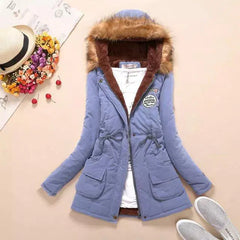 Winter Women's Long Cotton Coat with Fur Collar