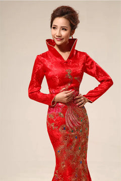 Vintage Style Long Cheongsam Wedding Dress for Brides