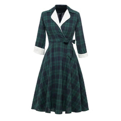 Vintage British Red Plaid Long Sleeve Dress Design