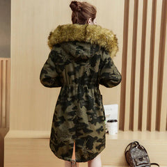 Camouflage Women's Winter Cotton Jacket with Fur Collar