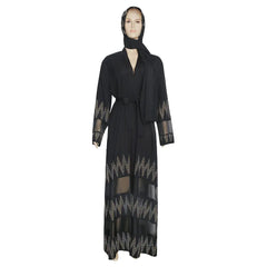 Women's Muslim Black Long Robe with Embellishments